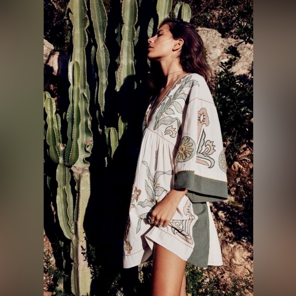 Zara Linen Blend Embroidered Dress Rare - Picture 8 of 13